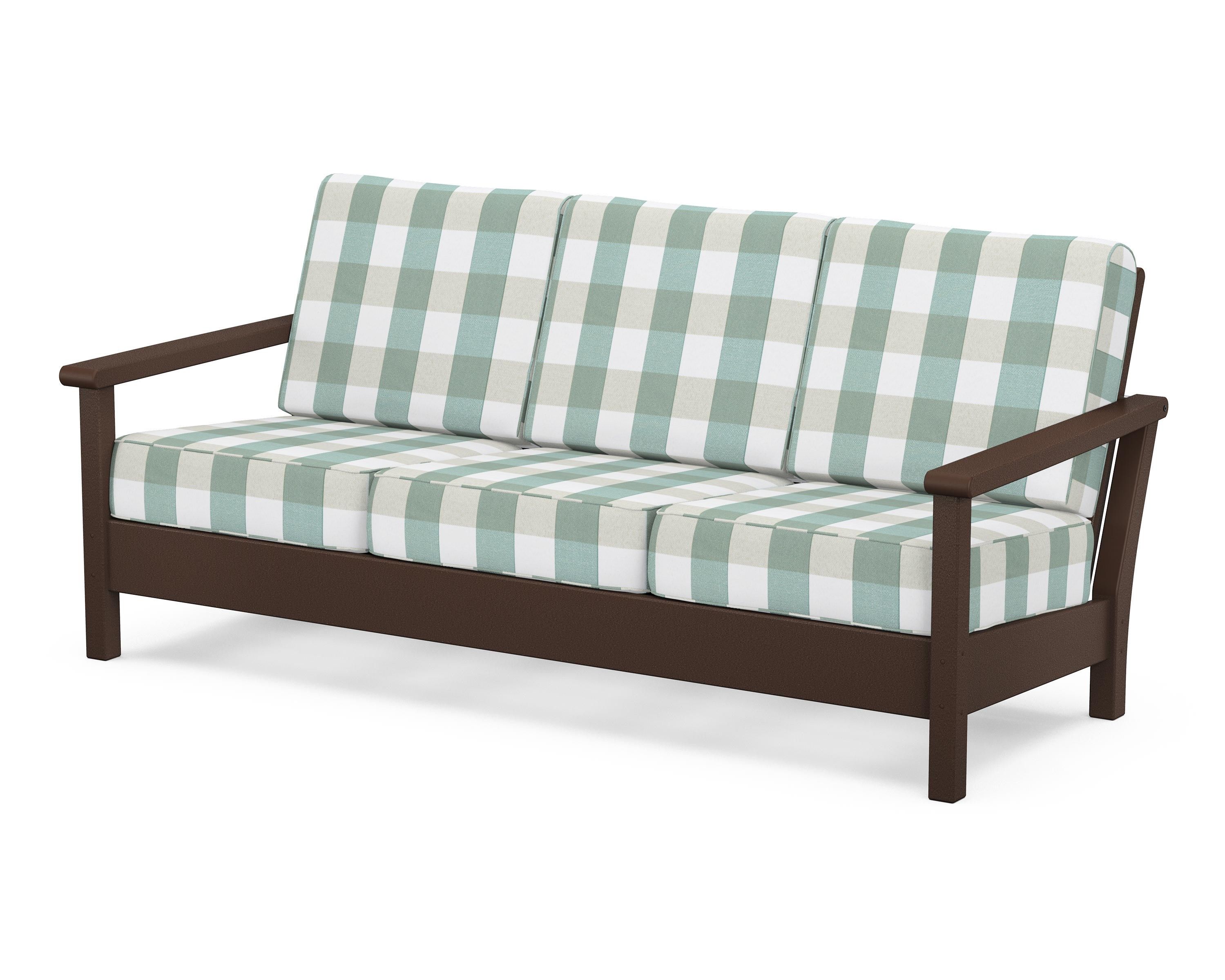 POLYWOOD® Harbour Deep Seating Sofa in Mahogany / Buffalo Plaid Glacier Spa