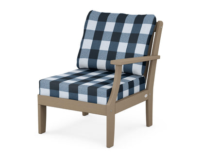 POLYWOOD® Braxton Modular Right Arm Chair in Vintage Sahara / Buffalo Plaid Marine Indigo