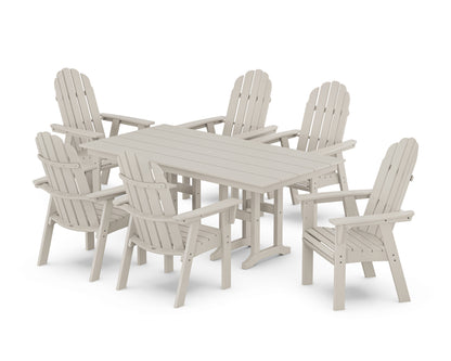 POLYWOOD® Vineyard Curveback Adirondack Chair 7-Piece Farmhouse Dining Set in Sand