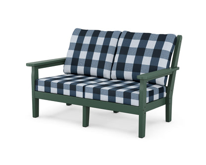 POLYWOOD® Chippendale Deep Seating Loveseat in Green / Buffalo Plaid Marine Indigo