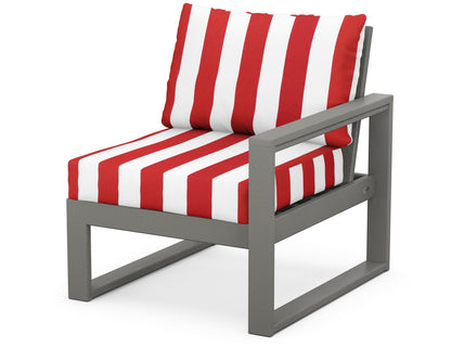 POLYWOOD® EDGE Modular Right Arm Chair in Slate Grey / Cabana Stripe Crimson
