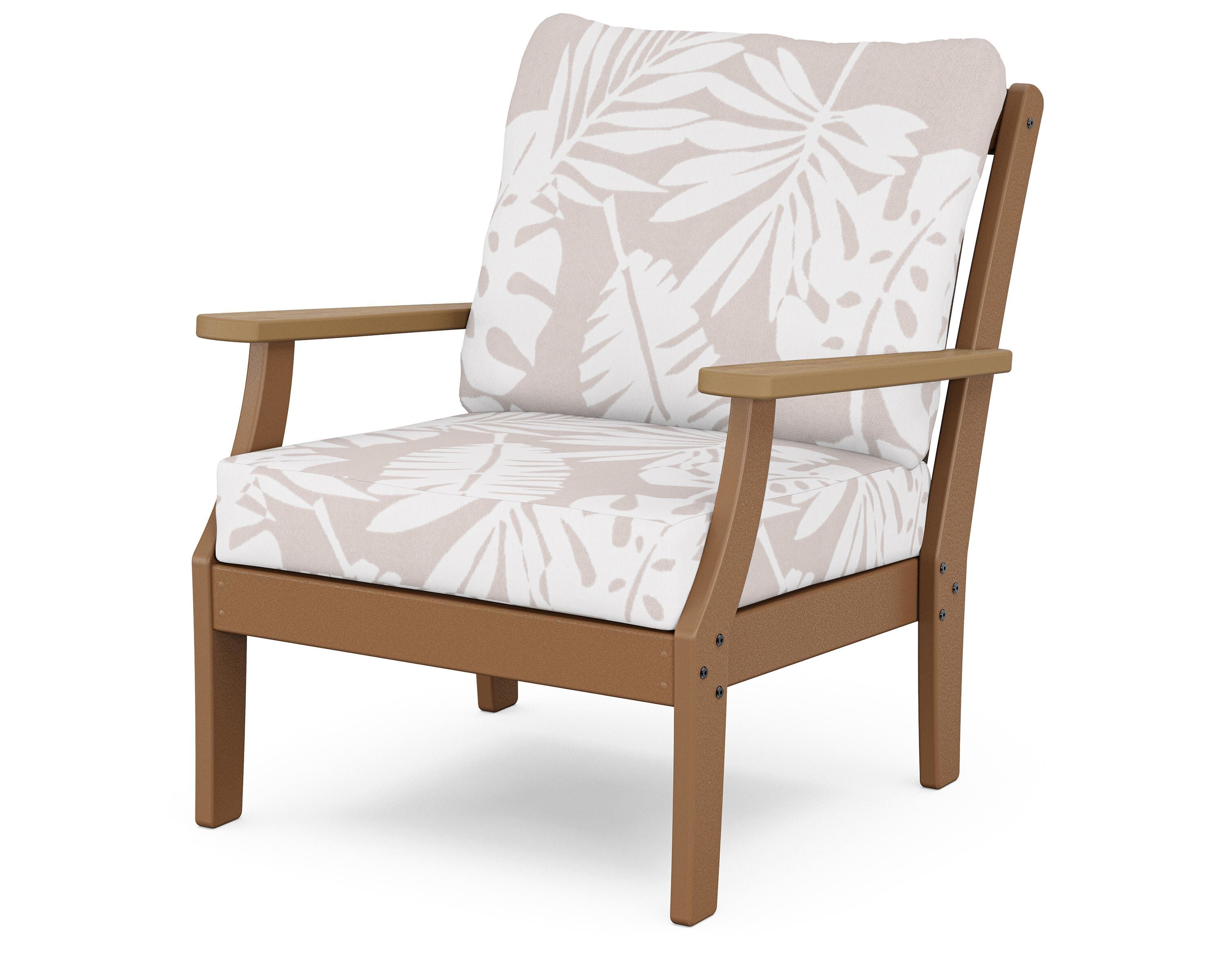 POLYWOOD® Braxton Deep Seating Chair in Teak / Natural / Leaf Dune Burlap