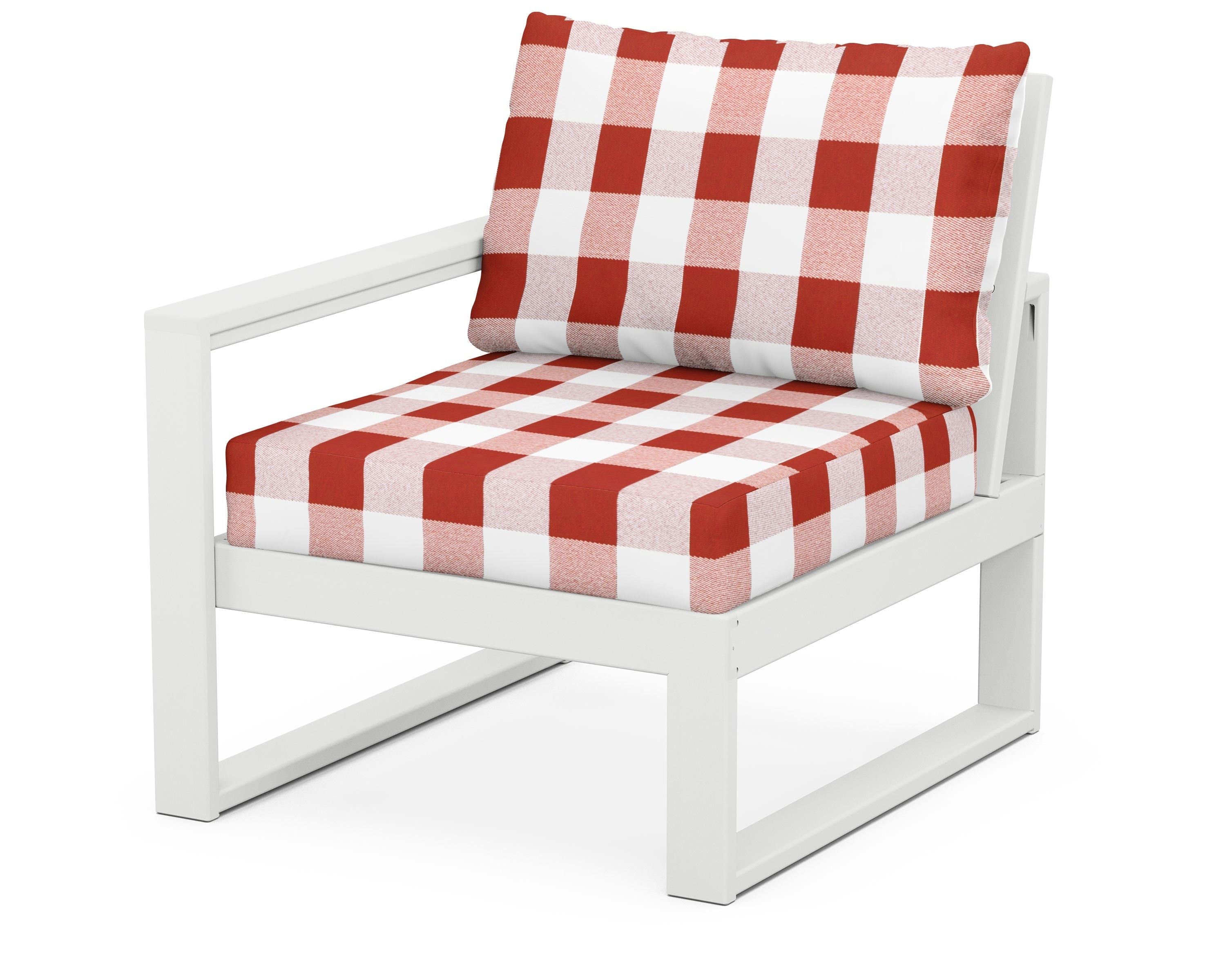 POLYWOOD® EDGE Modular Left Arm Chair in White / Buffalo Plaid Crimson
