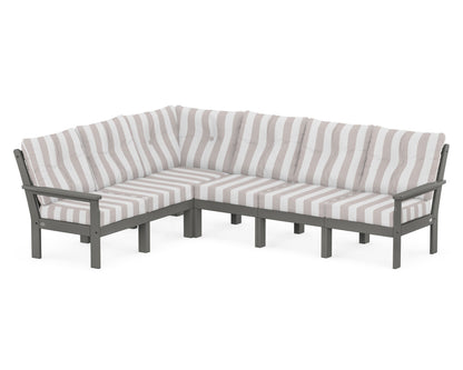 POLYWOOD® Vineyard 6-Piece Sectional in Slate Grey / Cabana Stripe Dune Burlap