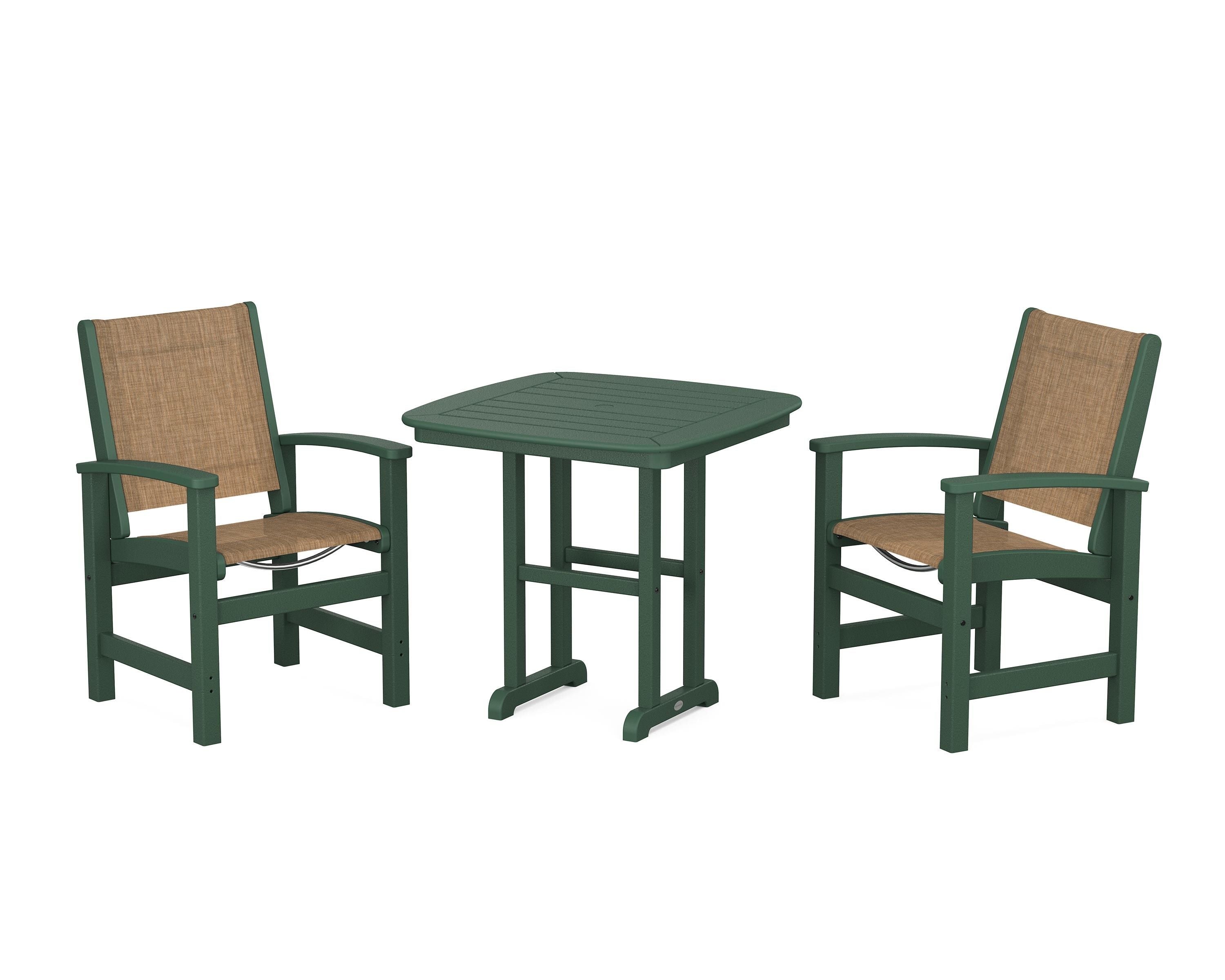 POLYWOOD® Coastal 3-Piece Dining Set in Green / Burlap Sling