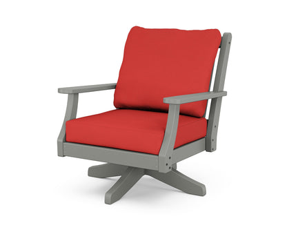 Country Living Wovendale Deep Seating Swivel Chair in Slate Grey / Crimson Linen