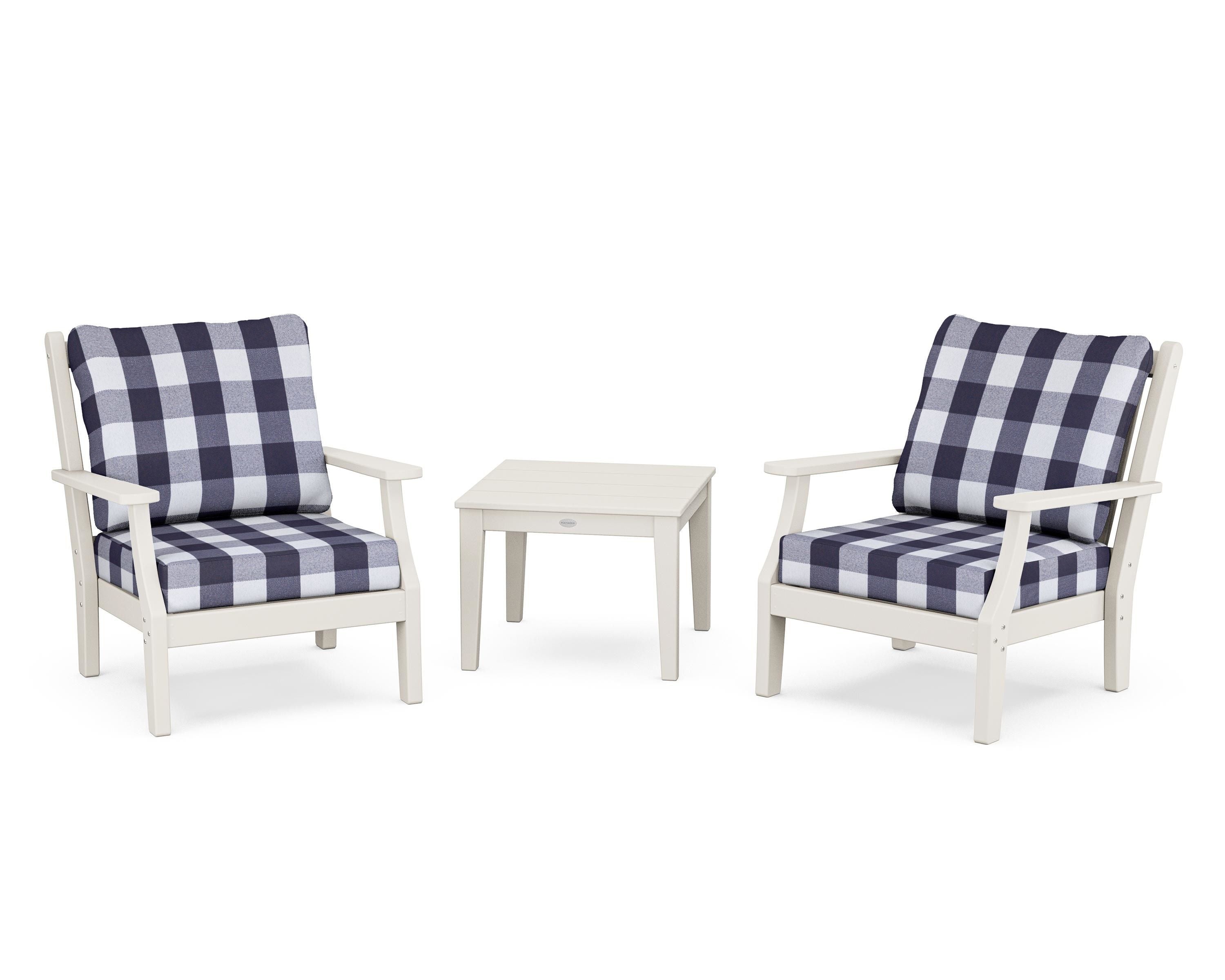 Country Living Wovendale 3-Piece Deep Seating Set in Sand / Buffalo Plaid Navy