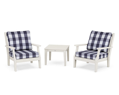 Country Living Wovendale 3-Piece Deep Seating Set in Sand / Buffalo Plaid Navy