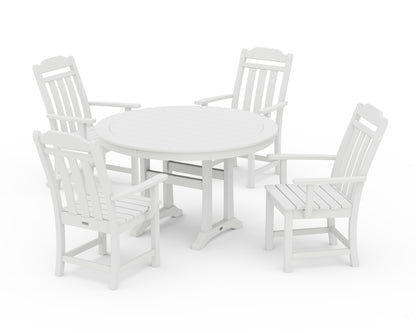 Country Living Cottage 5-Piece Round Dining Set with Trestle Legs in White