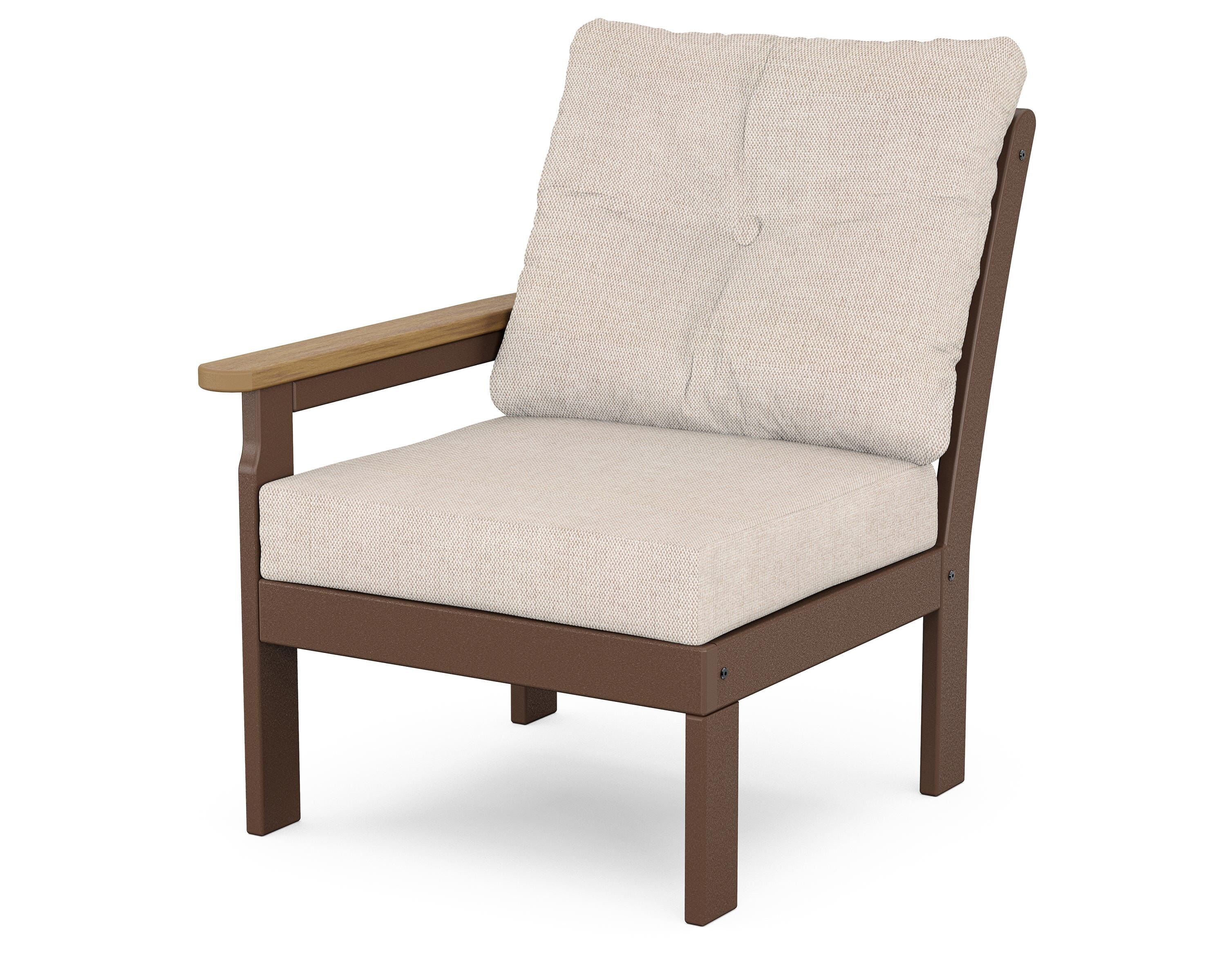POLYWOOD® Vineyard Modular Left Arm Chair in Mahogany / Natural / Blend Linen