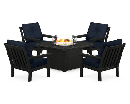 POLYWOOD® Vineyard 5-Piece Conversation Set with Fire Pit Table in Black / Marine Indigo