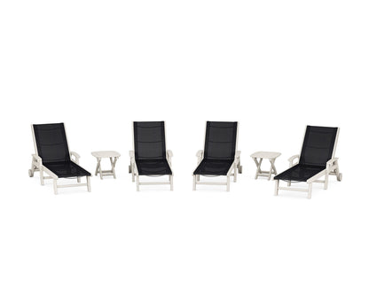 POLYWOOD® Coastal Chaise 6-Piece Set with Wheels in Sand / Black Sling