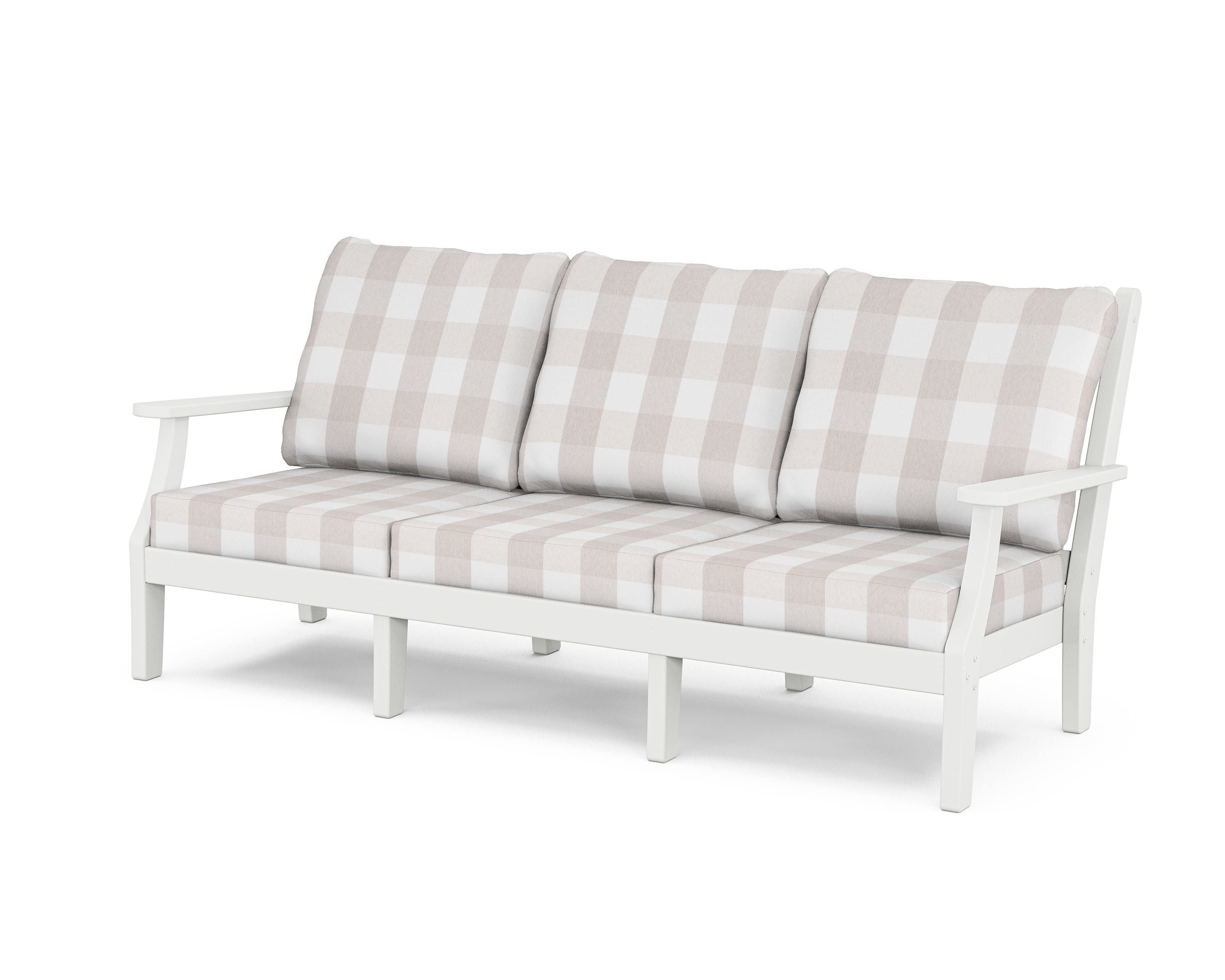 Country Living Wovendale Deep Seating Sofa in White / Buffalo Plaid Dune Burlap