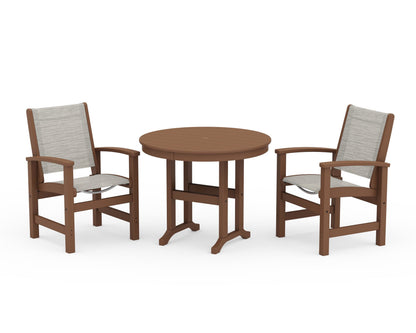 POLYWOOD® Coastal 3-Piece Round Dining Set in Teak / Birch Sling