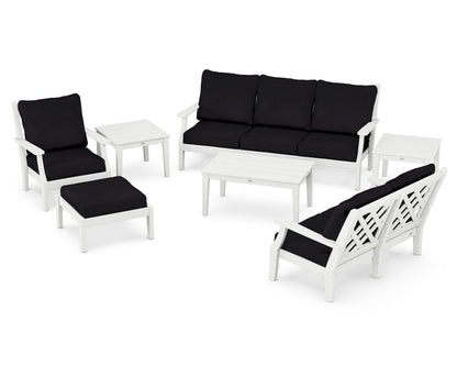 Country Living Wovendale 7-Piece Deep Seating Set in White / Midnight Linen
