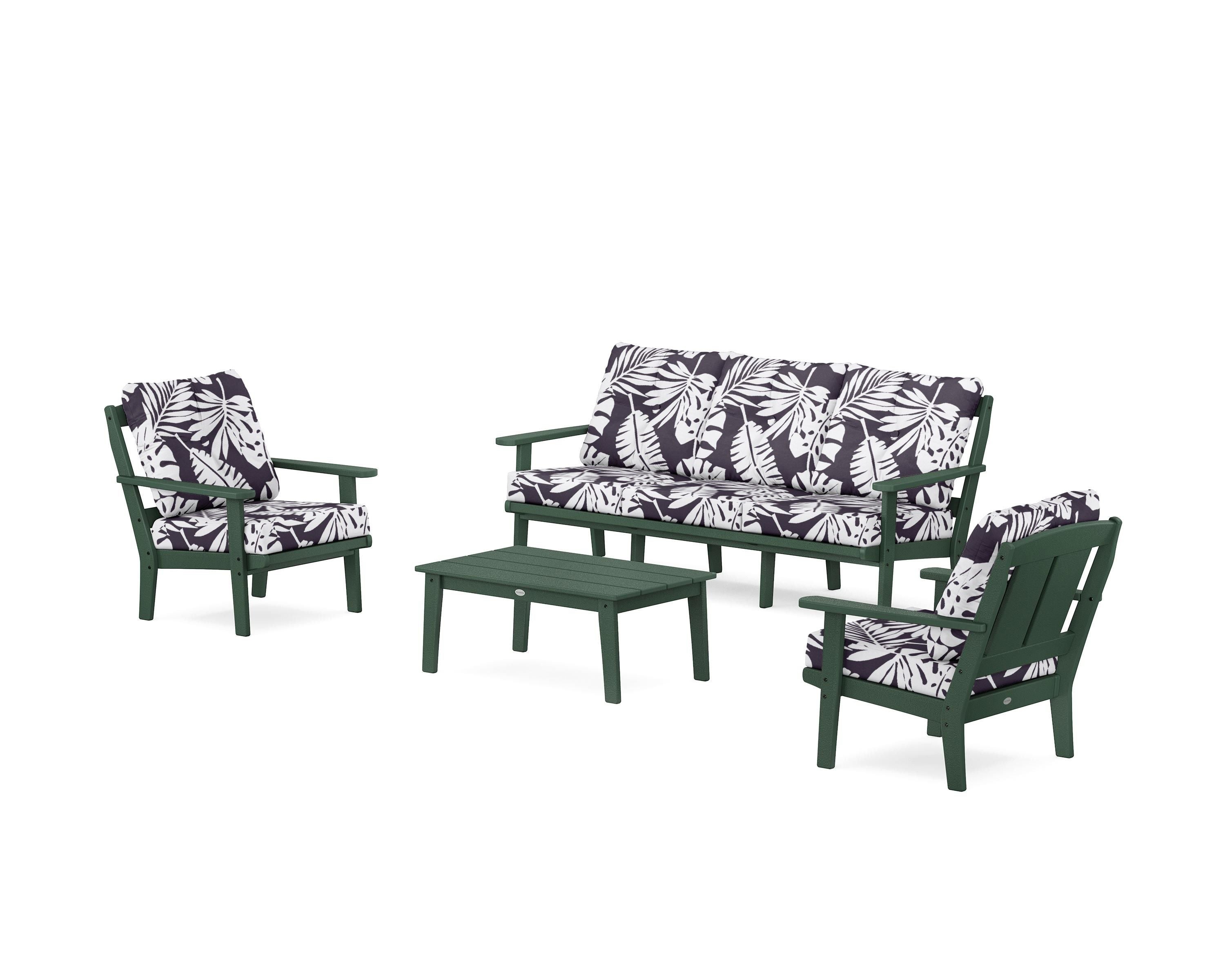 POLYWOOD® Mission 4-Piece Deep Seating Set with Sofa in Green / Leaf Navy