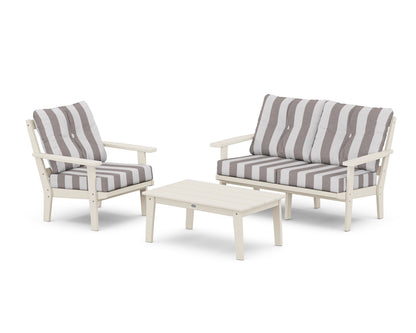 POLYWOOD® Oxford 3-Piece Deep Seating Set with Loveseat in Sand / Cabana Stripe Grey Mist