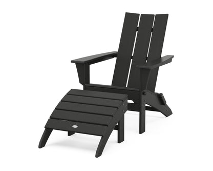 POLYWOOD® Modern Folding Adirondack Chair 2-Piece Set with Ottoman in Black
