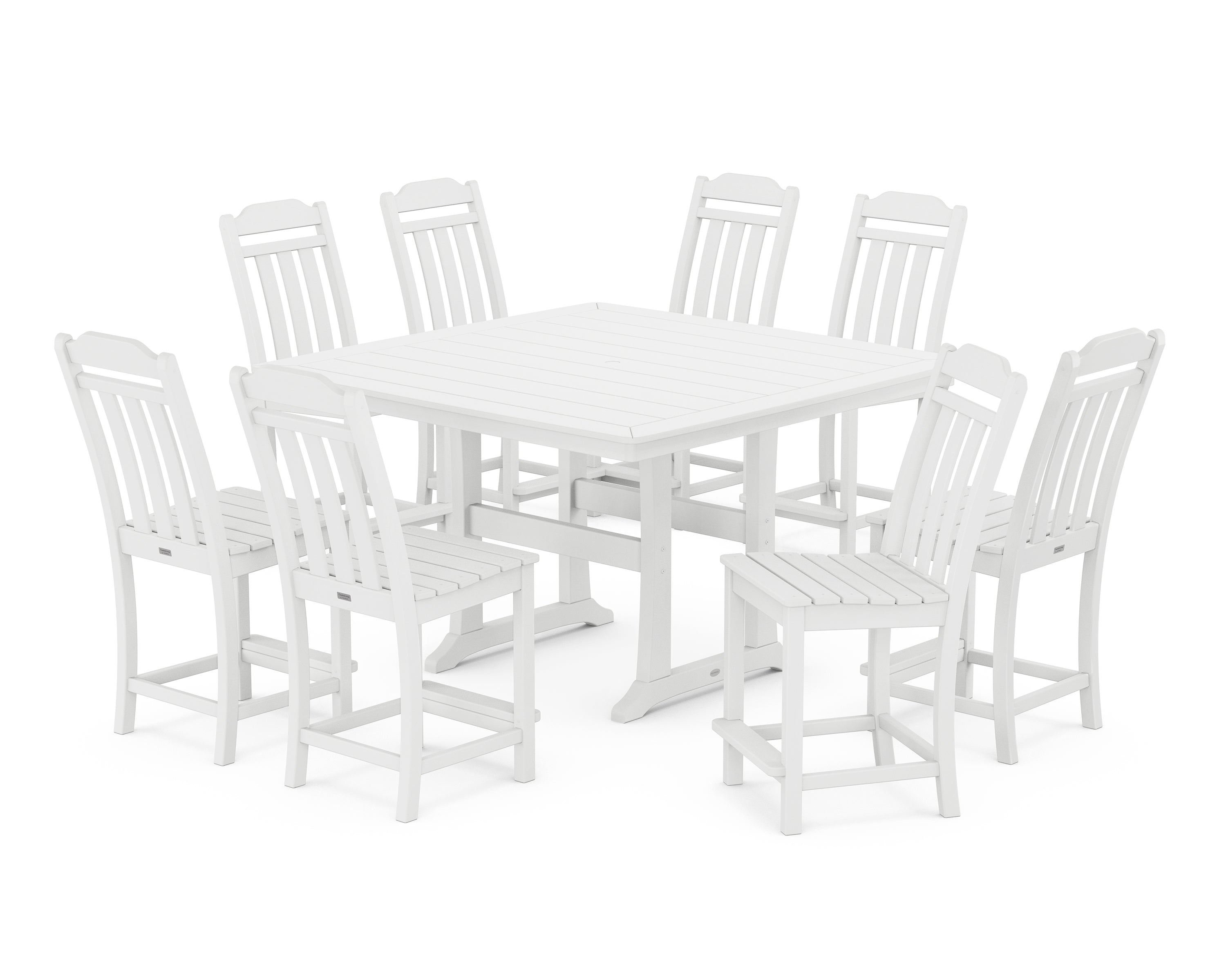 Country Living Cottage 9-Piece Square Side Chair Counter Set with Trestle Legs in White