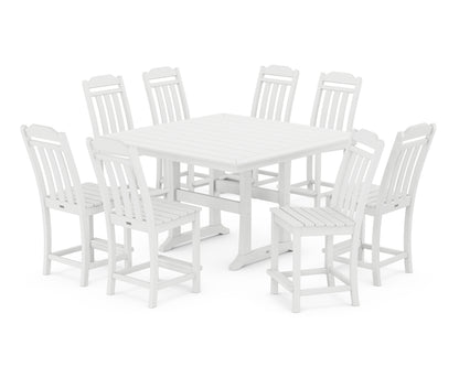 Country Living Cottage 9-Piece Square Side Chair Counter Set with Trestle Legs in White
