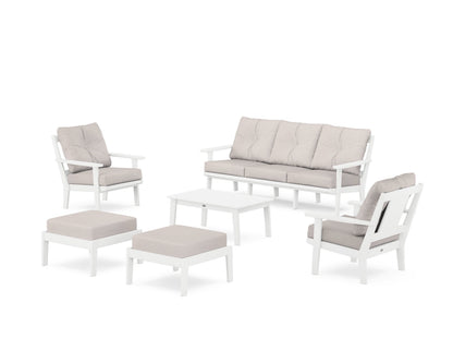 POLYWOOD® Prairie 6-Piece Lounge Sofa Set in White / Dune Burlap