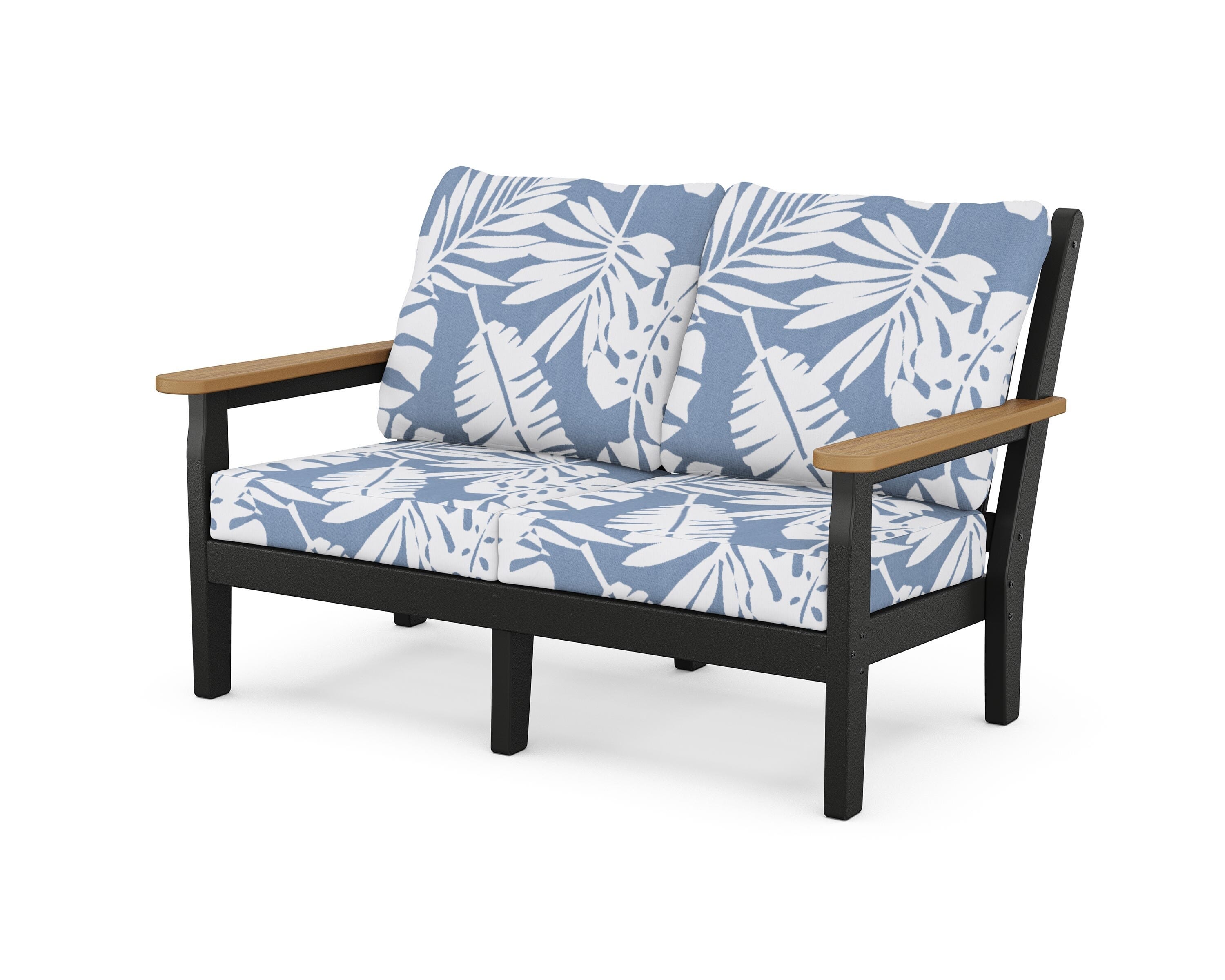 POLYWOOD® Chippendale Deep Seating Loveseat in Black / Natural / Leaf Sky Blue