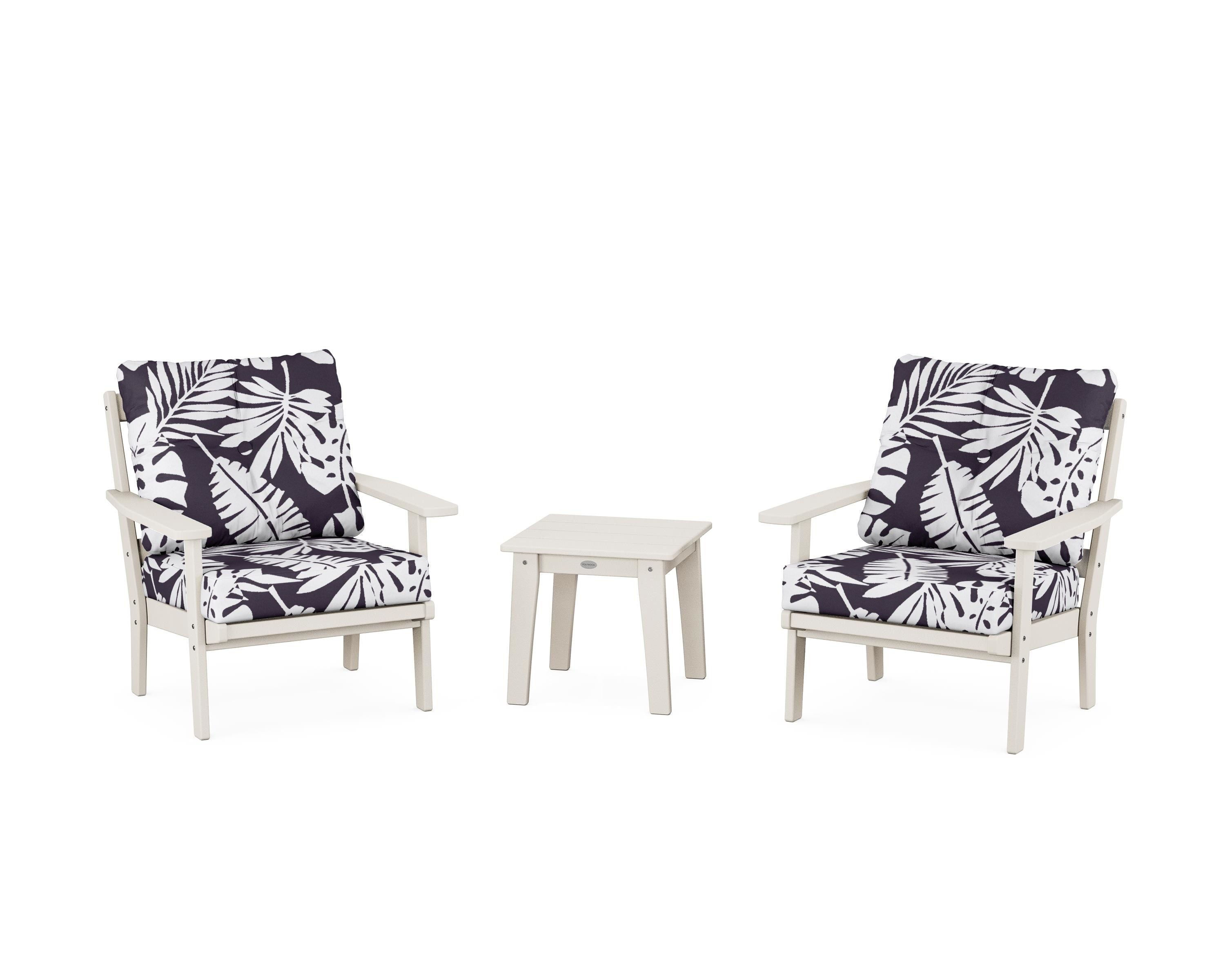 POLYWOOD® Oxford 3-Piece Deep Seating Set in Sand / Leaf Navy