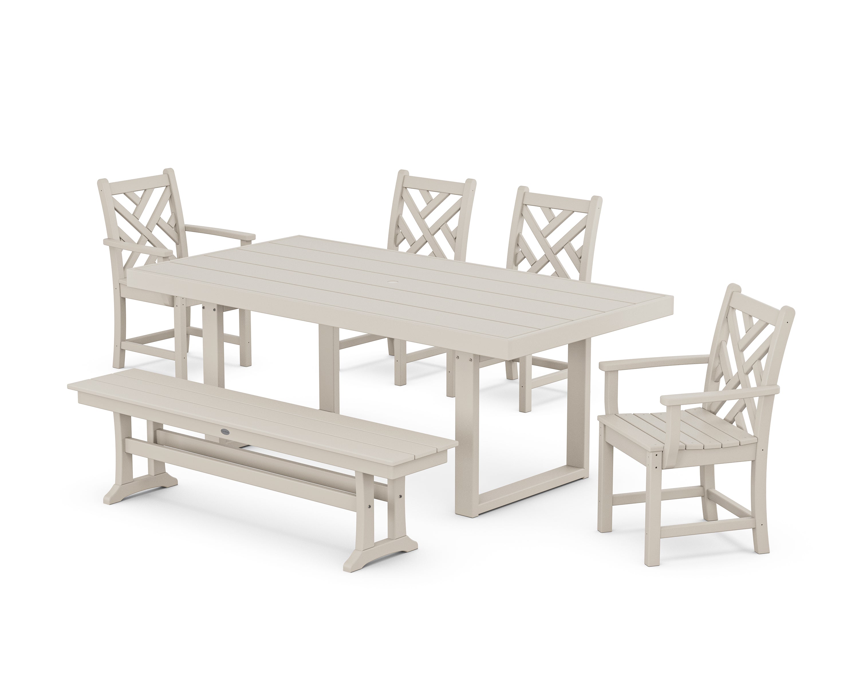 POLYWOOD® Chippendale 6-Piece Dining Set with Bench in Sand