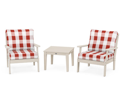 POLYWOOD® Braxton 3-Piece Deep Seating Set in Sand / Buffalo Plaid Crimson