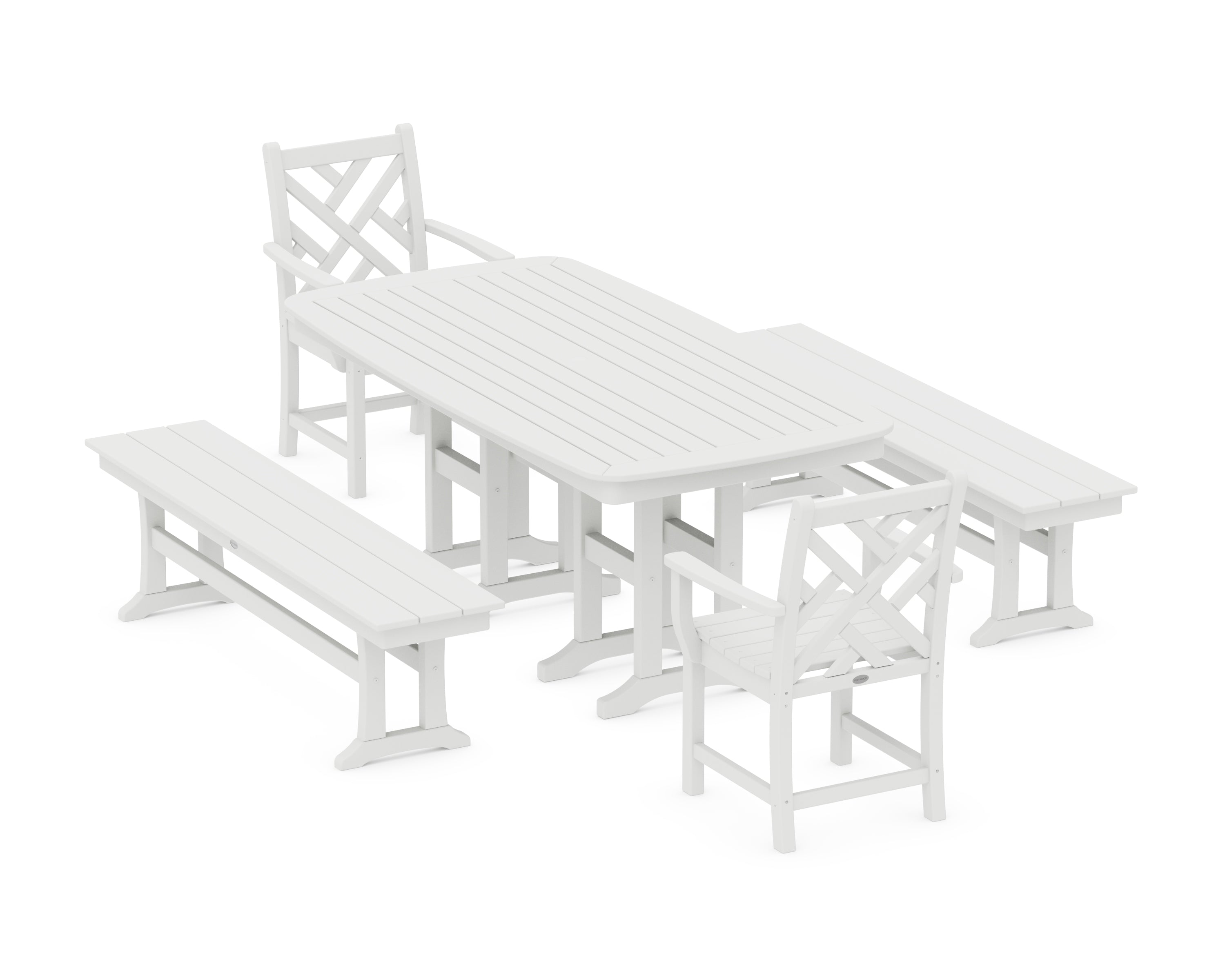 POLYWOOD® Chippendale 5-Piece Dining Set with Benches in White
