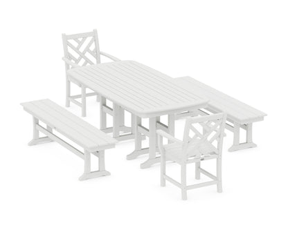 POLYWOOD® Chippendale 5-Piece Dining Set with Benches in White