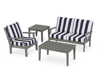 POLYWOOD® Braxton 4-Piece Deep Seating Set in Slate Grey / Cabana Stripe Navy