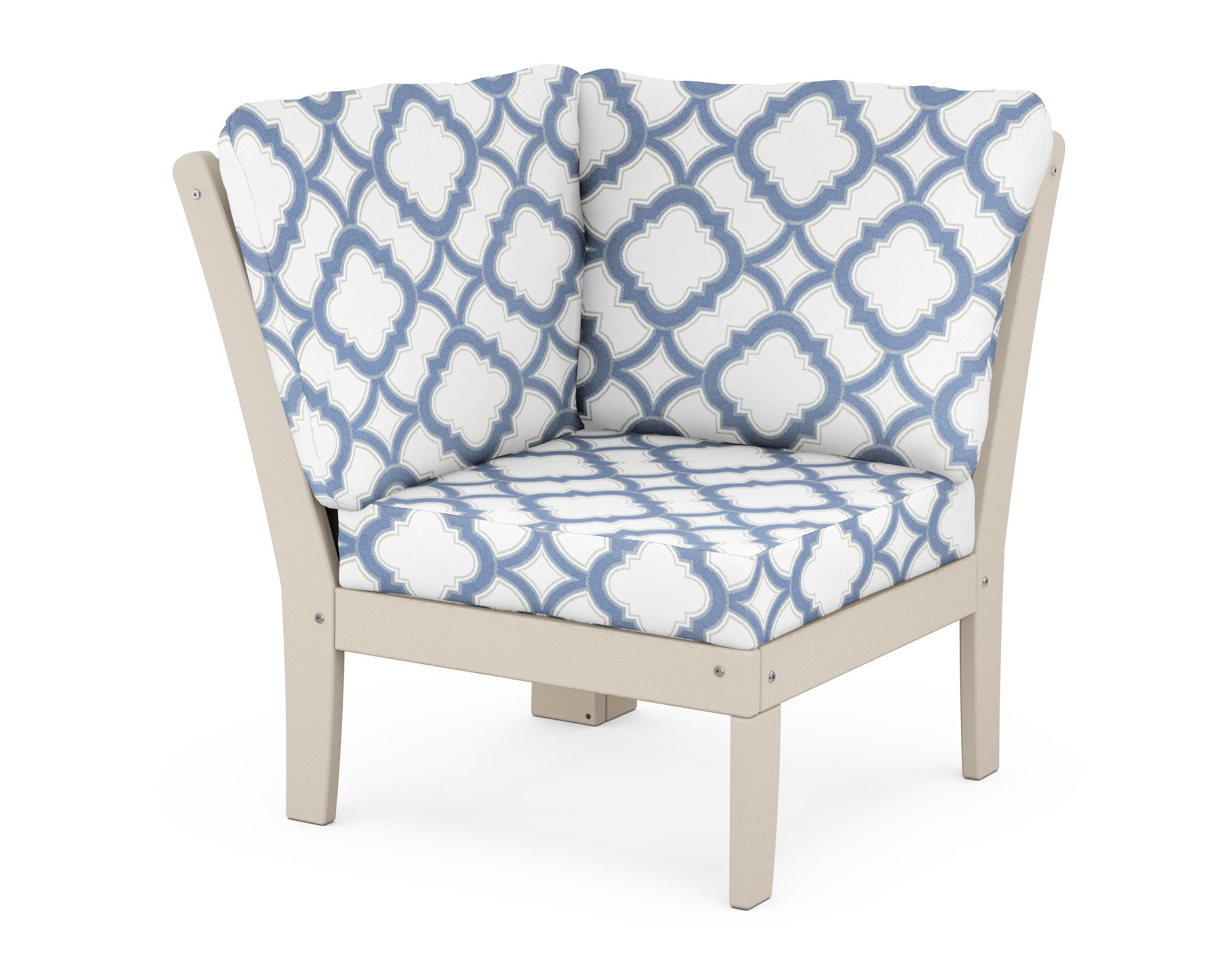 POLYWOOD® Braxton Modular Corner Chair in Sand / Trellis Sky Blue