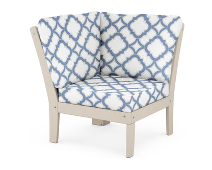 POLYWOOD® Braxton Modular Corner Chair in Sand / Trellis Sky Blue