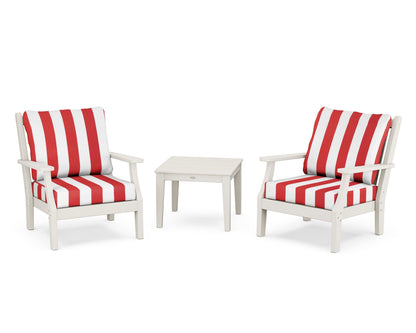 Country Living Wovendale 3-Piece Deep Seating Set in Sand / Cabana Stripe Crimson