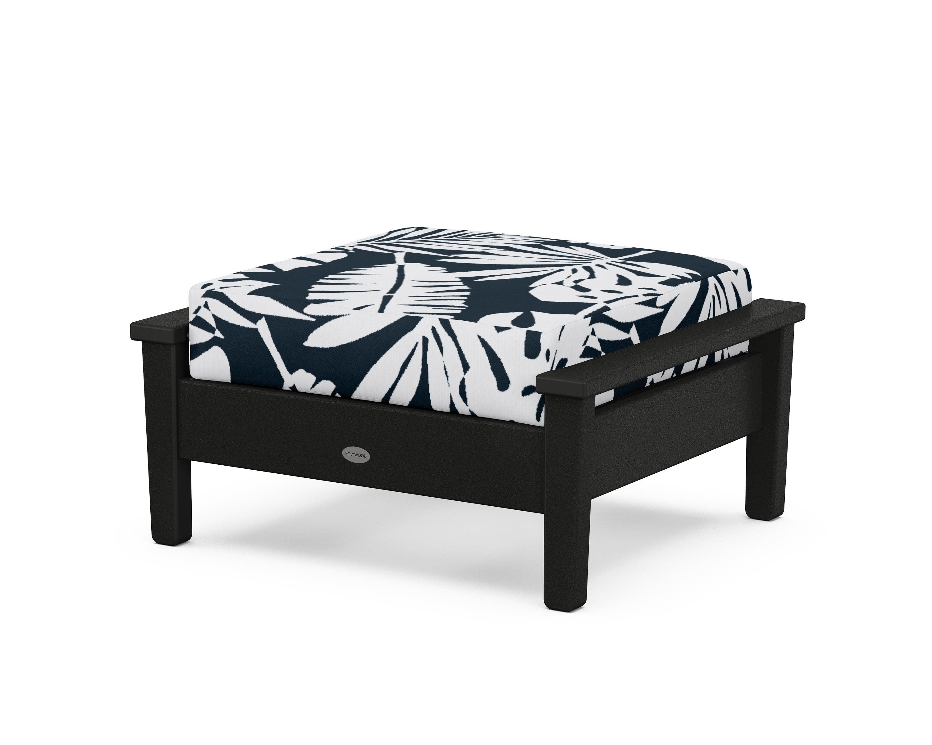 POLYWOOD® Prescott Deep Seating Ottoman in Black / Leaf Marine Indigo