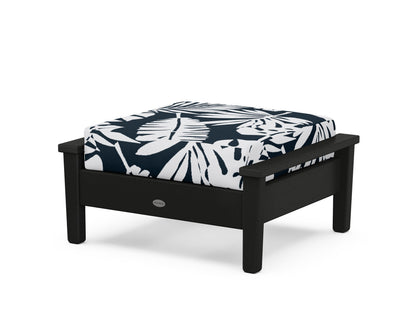 POLYWOOD® Prescott Deep Seating Ottoman in Black / Leaf Marine Indigo