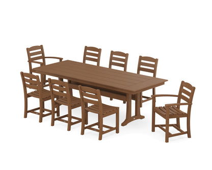 POLYWOOD® La Casa Café 9-Piece Farmhouse Dining Set with Trestle Legs in Teak