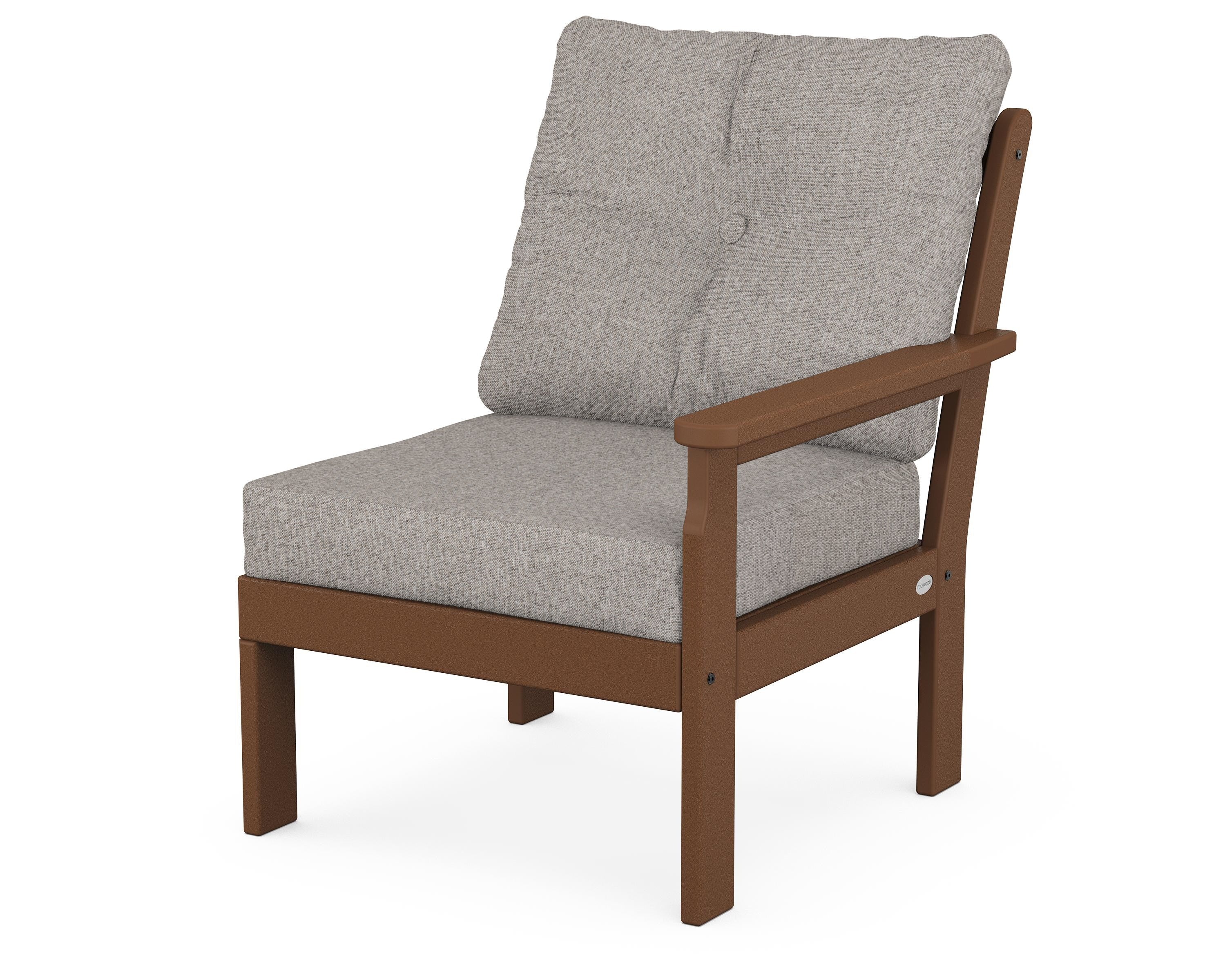 POLYWOOD® Vineyard Modular Right Arm Chair in Teak / Weathered Tweed