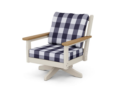 POLYWOOD® Chippendale Deep Seating Swivel Chair in Sand / Natural / Buffalo Plaid Navy