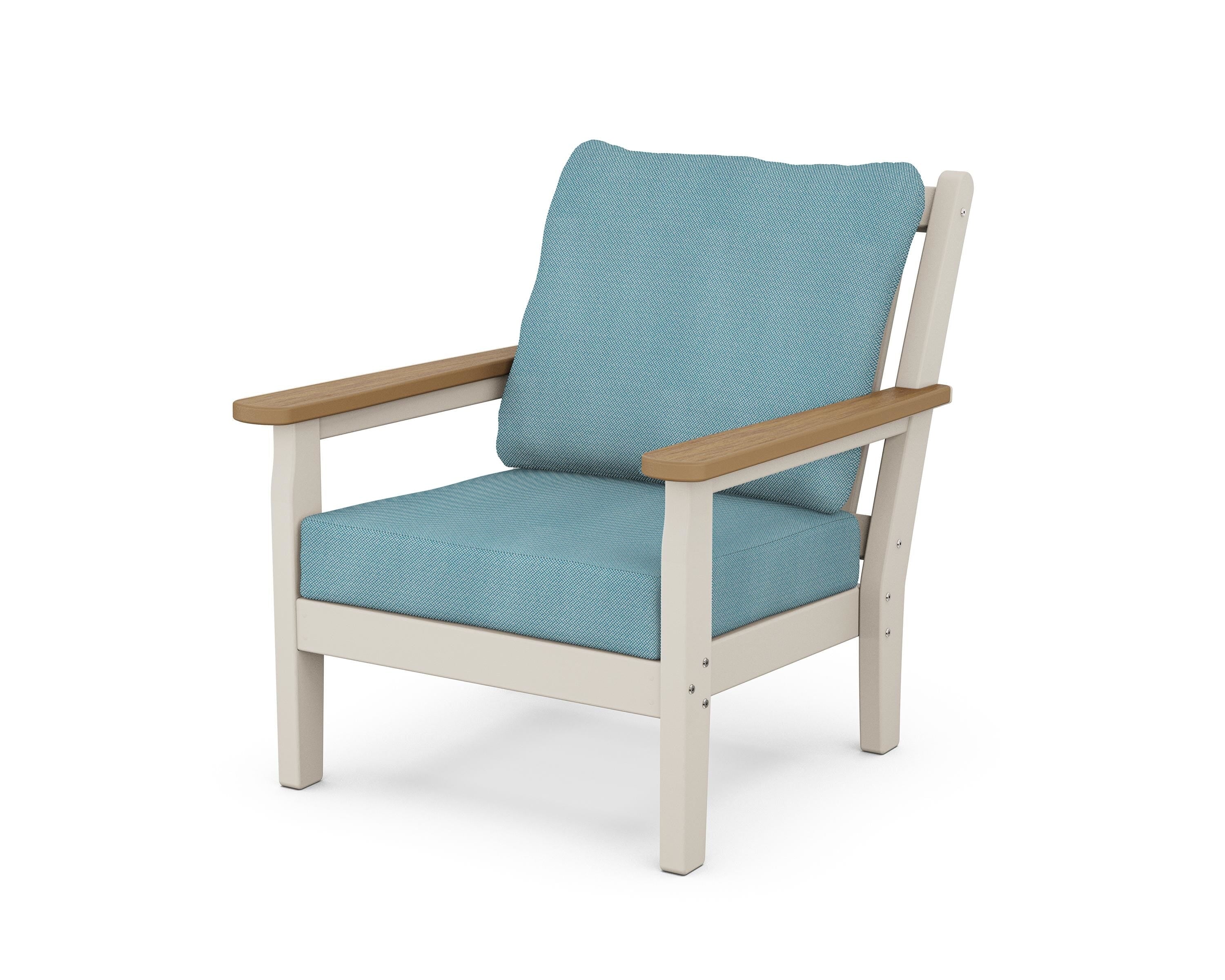 POLYWOOD® Chippendale Deep Seating Chair in Sand / Natural / Lattice Sky Blue