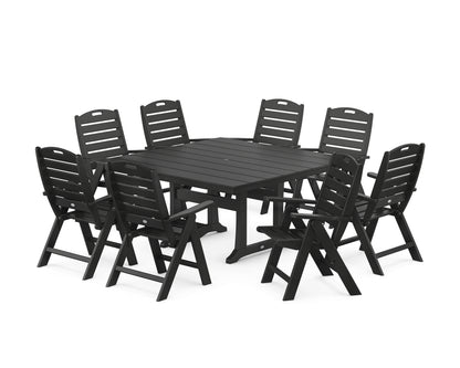 POLYWOOD® Nautical Highback 9-Piece Square Farmhouse Dining Set with Trestle Legs in Black