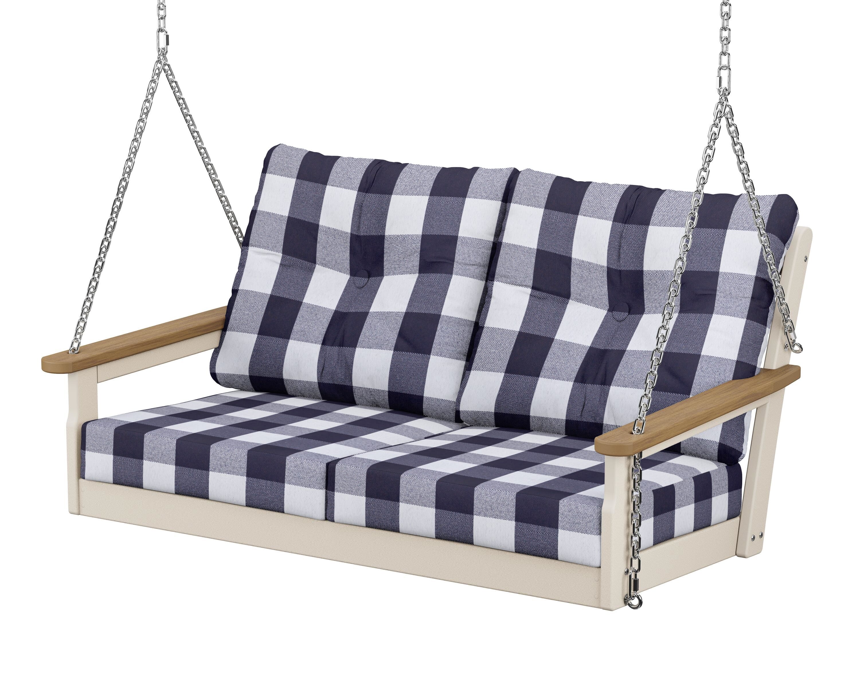POLYWOOD® Vineyard Deep Seating Swing in Sand / Natural / Buffalo Plaid Navy