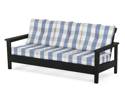 POLYWOOD® Prescott Deep Seating Sofa in Black / Buffalo Plaid Sky Blue