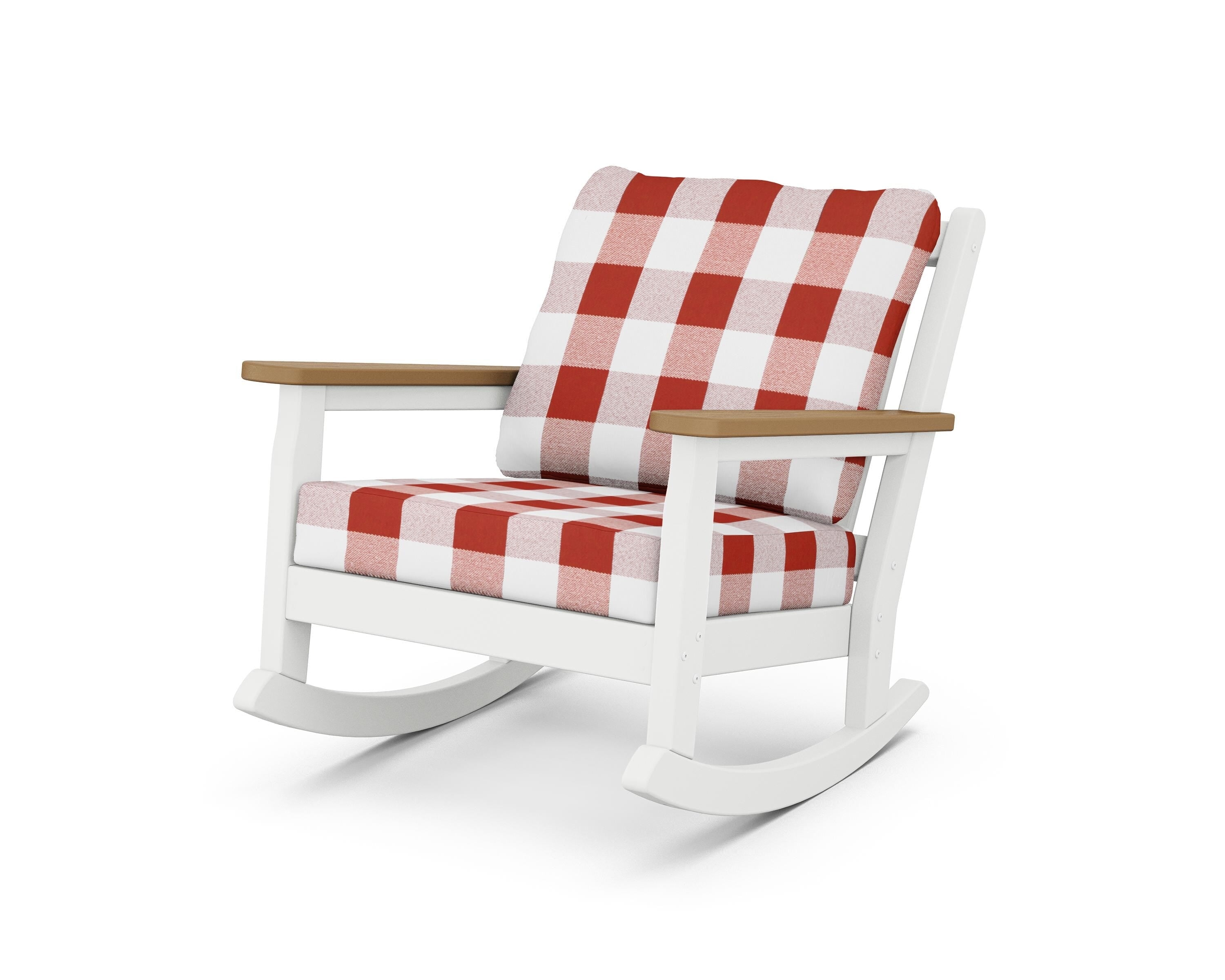 POLYWOOD® Chippendale Deep Seating Rocking Chair in White / Natural / Buffalo Plaid Crimson