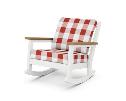 POLYWOOD® Chippendale Deep Seating Rocking Chair in White / Natural / Buffalo Plaid Crimson