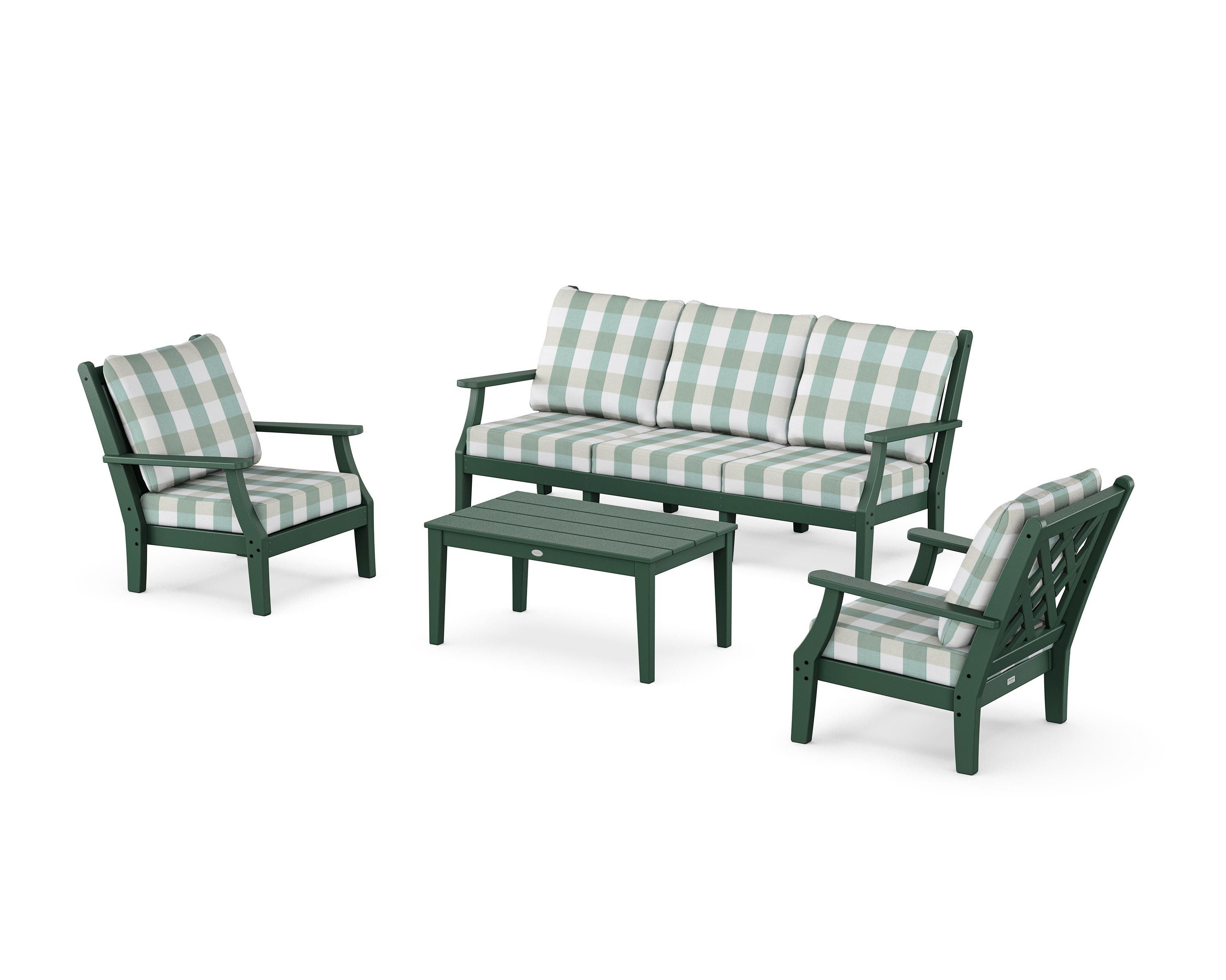 Country Living Wovendale 4-Piece Deep Seating Set with Sofa in Green / Buffalo Plaid Glacier Spa