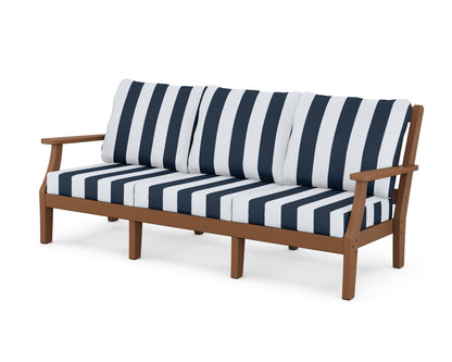Martha Stewart by POLYWOOD® Chinoiserie Deep Seating Sofa in Teak / Cabana Stripe Marine Indigo