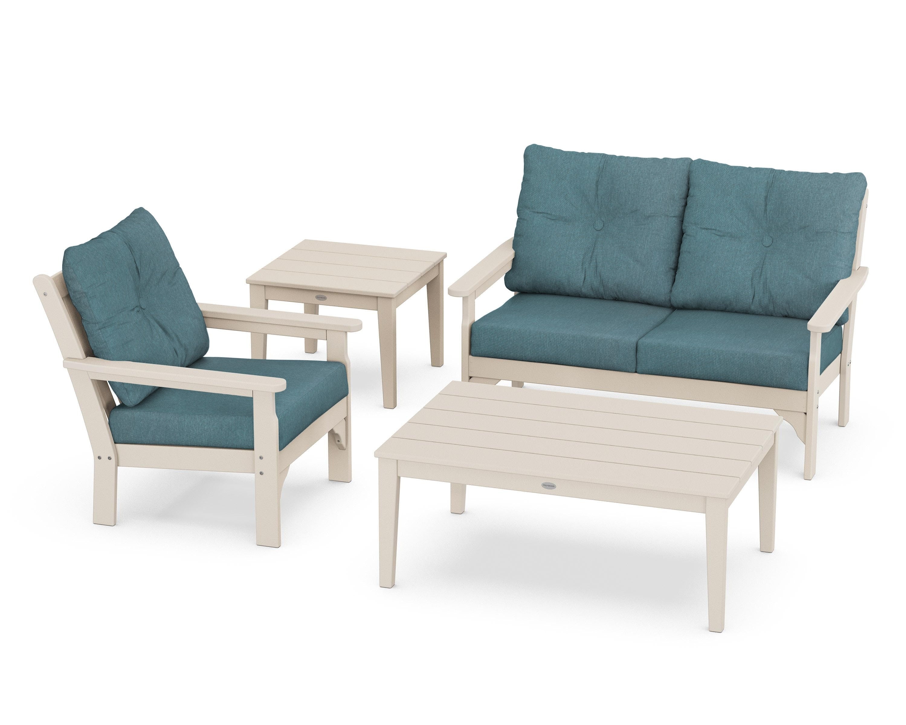 POLYWOOD® Vineyard 4-Piece Deep Seating Set in Sand / Ocean Teal