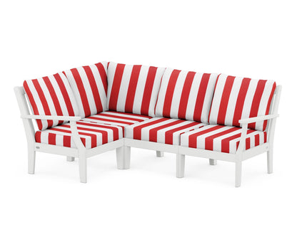 POLYWOOD® Braxton Modular 4-Piece Deep Seating Set in White / Cabana Stripe Crimson